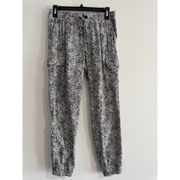 Lauren Ralph Lauren Pants - Lauren Ralph Paisley Cargo Joggers Womens 2 Black White Boho Pants Summer Casual